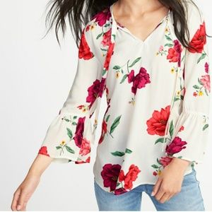 FLORAL 3/4 BELL SLEEVES BOW TIE NECK SHIRT🌹